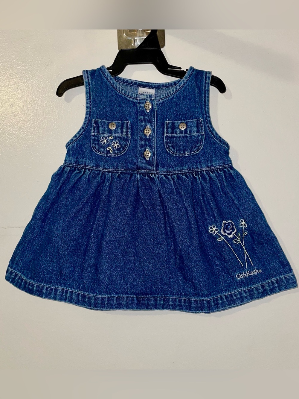 3/6m Vintage 90s OshKosh Denim Embroidered Dress